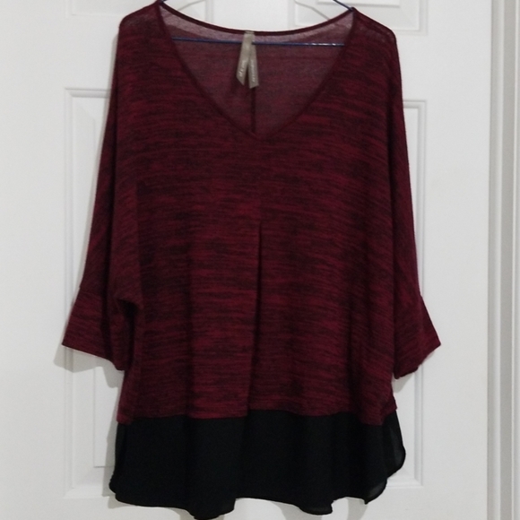 Penningtons Tops - Penningtons Dark Red Dolman Sleeve Top Lace Hem
